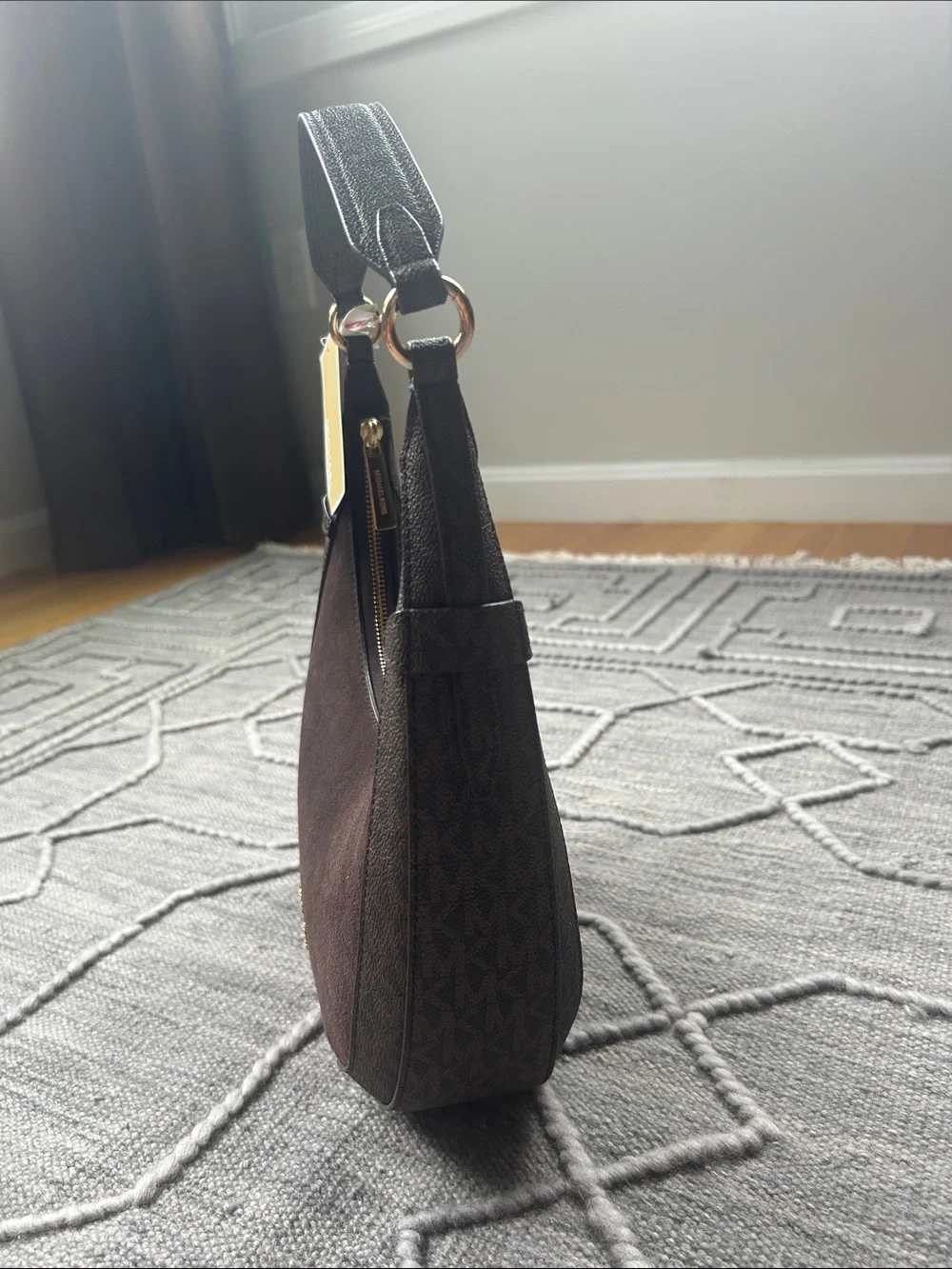Michael Kors Preston Dark Chocolate Brown Suede & Leather Hobo Shoulder Bag- NWT